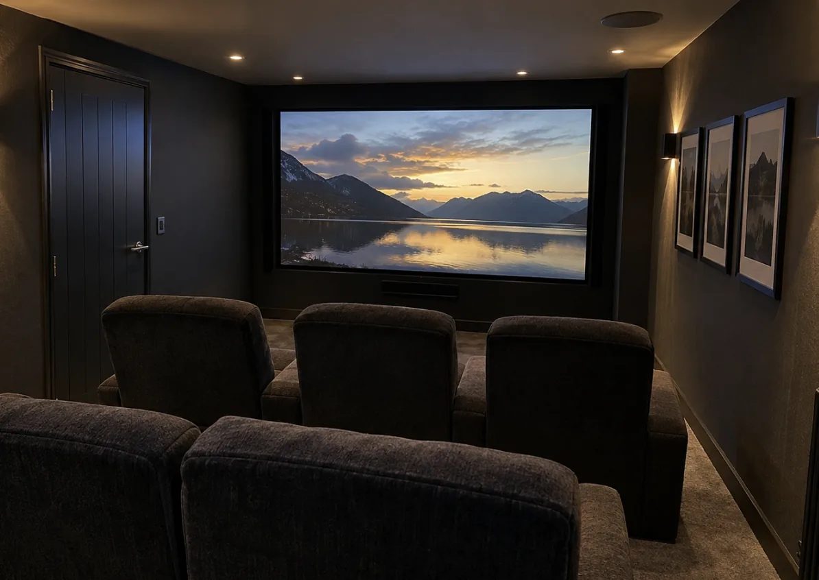 Home cinema in Kent with a large projector screen