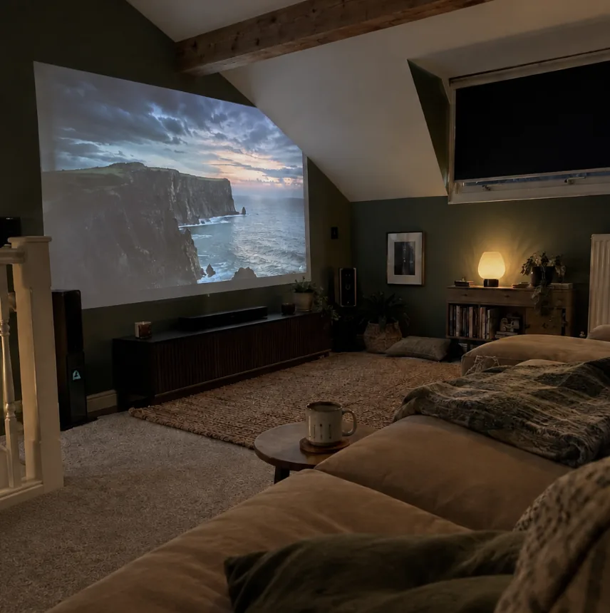 Loft room converted into a projector cinema